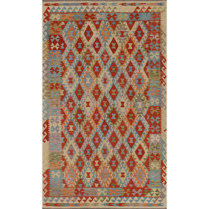 Hand Woven Oriental 100% Wool Carpet Southwestern All-Over Oranges & Rust Kilim Area Rug - 9' 10'' X 6' 5''
