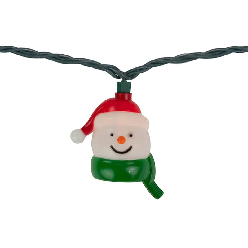 10 Count Snowman Heads with Scarves Christmas Light Set 7.5ft Green Wire - 7.5'