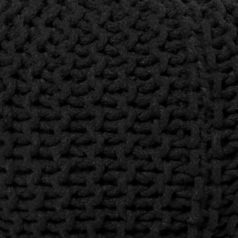 Hand Knitted Pouf Cotton Braided Cord Cable Ottoman - Foot Stool - Accent Seat Furniture Bean Bag - Living Room Kids - 18x18x14