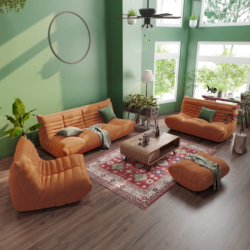 Teddy Velvet Sofa Bean Bag Couch Sets - Tan
