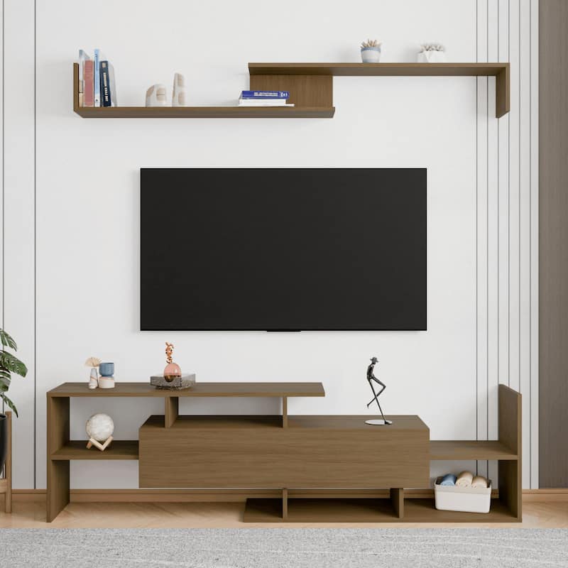 Surrey 60.2'' 2 Pc 1-Drawer Floating TV Stand Media Console with Open Shelves