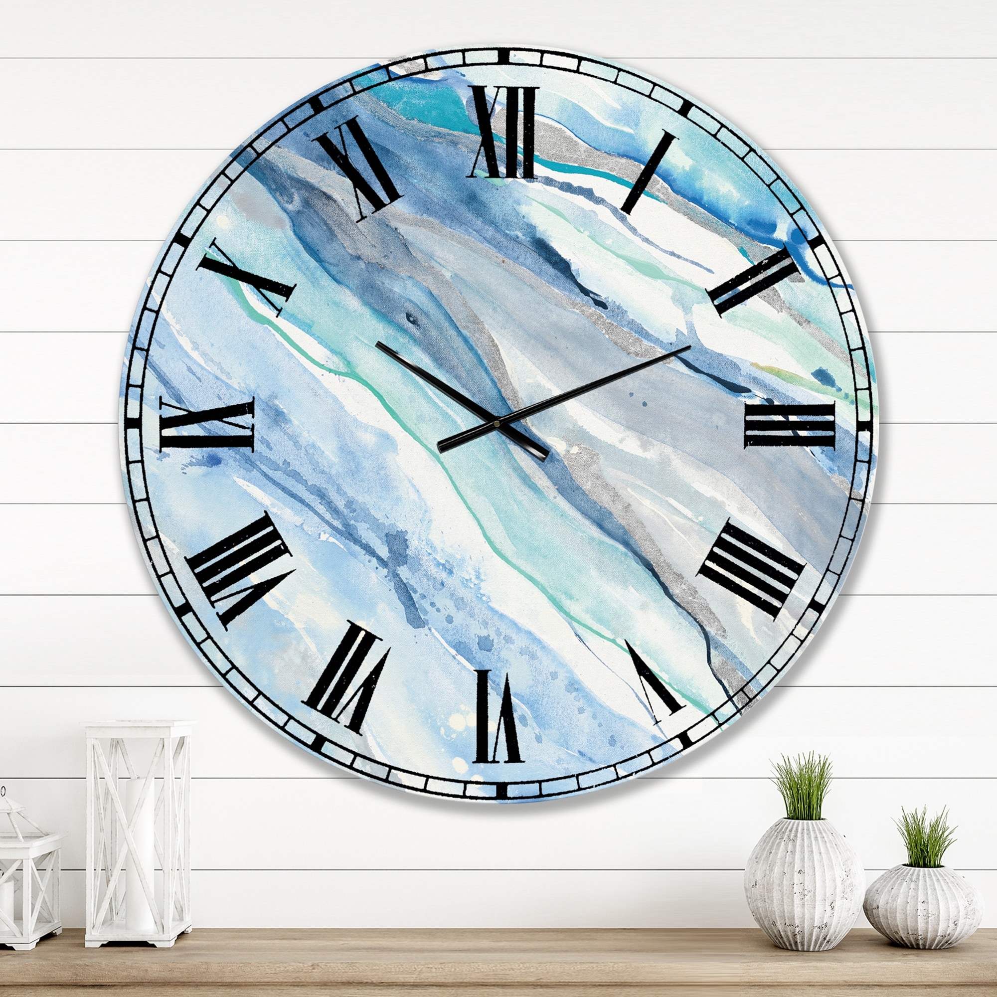 Designart 'Blue Silver Spring II' Modern Lake House Oversized Wall CLock
