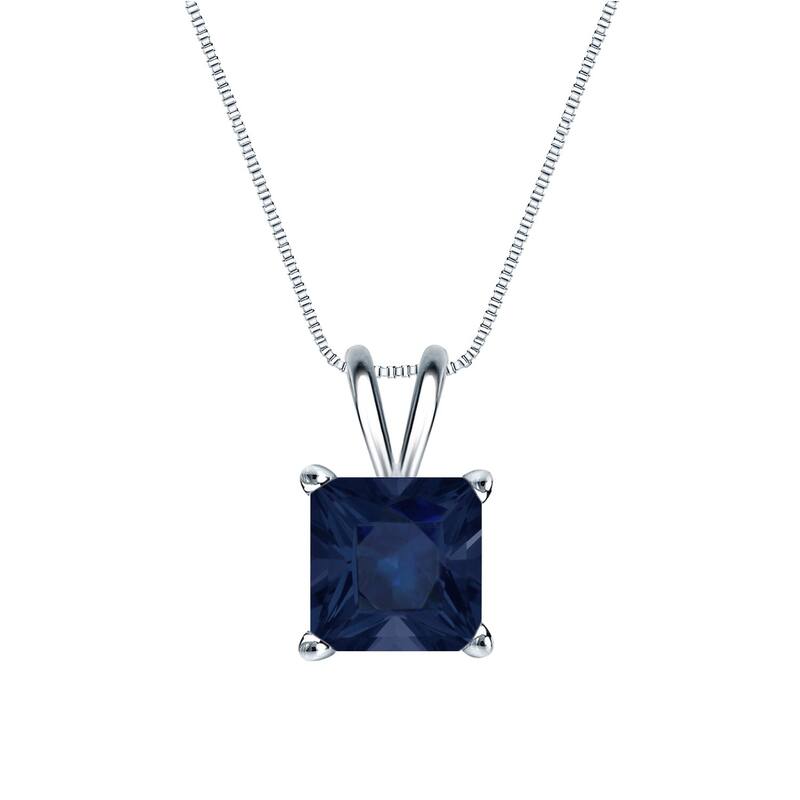 Auriya 14k Gold 1 1/2ct Princess-cut Sapphire Solitaire Necklace - White
