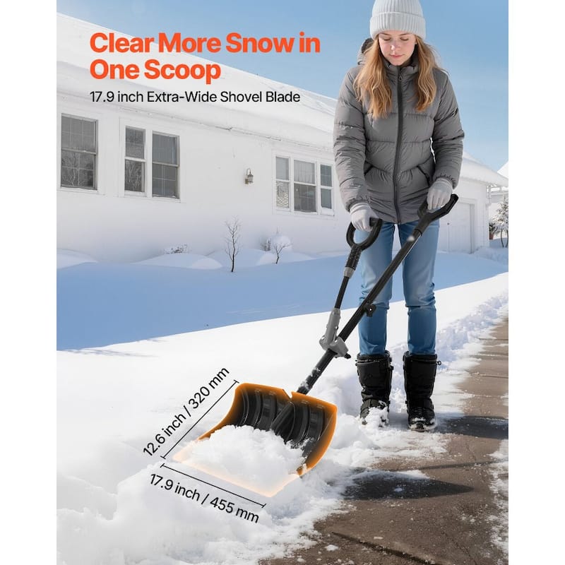 Multi-Purpose Snow Shovel with Plastic Blade and Steel Handle for Driveways and Sidewalks - Black-50"x16"