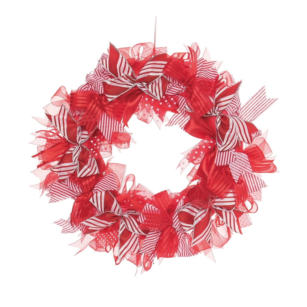 Transpac Foam 19.69 in. Red Christmas Peppermint Ribbon Wreath