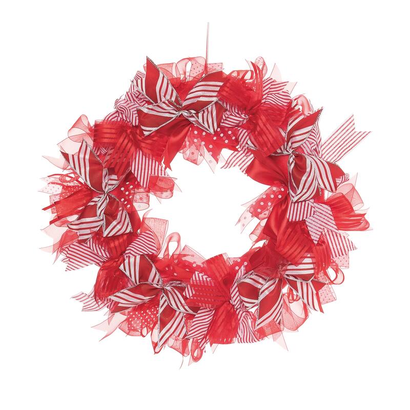 Transpac Foam 19.69 in. Red Christmas Peppermint Ribbon Wreath