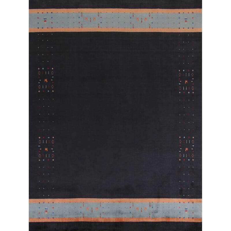Hand Knotted Oriental 100% Wool Carpet Tribal Tribal Navy Blue & Blues Gabbeh Area Rug - 9' 8'' X 8' 0''
