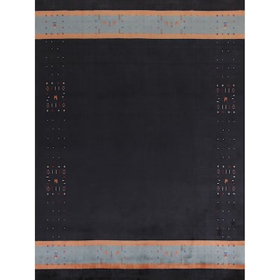 Hand Knotted Oriental 100% Wool Carpet Tribal Tribal Navy Blue & Blues Gabbeh Area Rug - 9' 8'' X 8' 0''