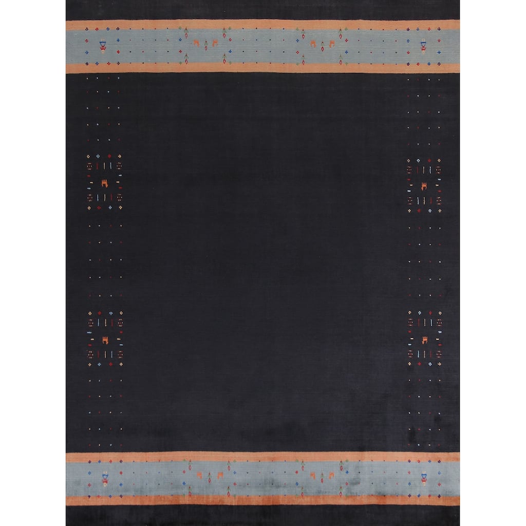 Hand Knotted Oriental 100% Wool Carpet Tribal Tribal Navy Blue & Blues Gabbeh Area Rug - 9' 8'' X 8' 0''