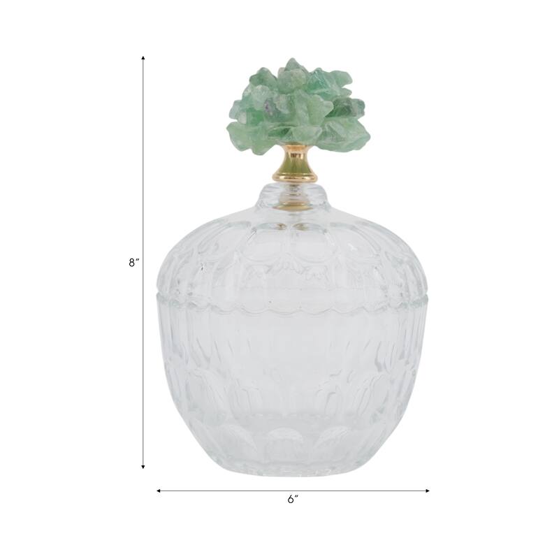 Glass Stone Jar with Fauna Lid Detailing and Textured Transparent Body