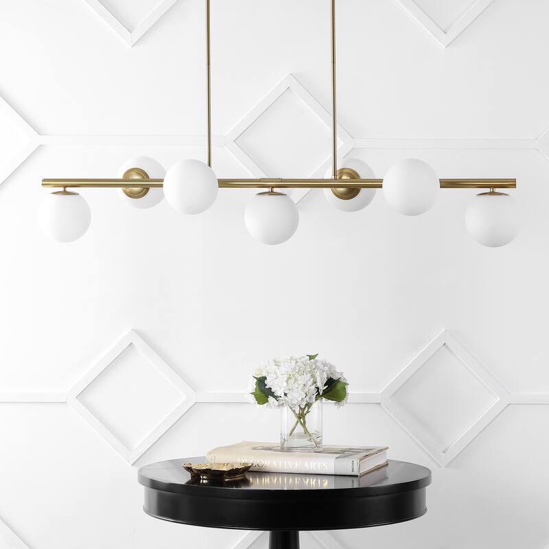 Luca Parisian 53" 7-Light Modern Glam Iron Globe Linear LED Pendant by JONATHAN Y