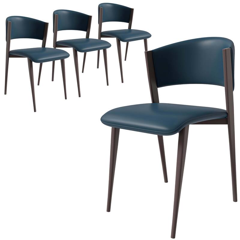 Leather Dining Chairs with Iron Legs and Open-Back Design Aspen Series Set of 4 - Blue