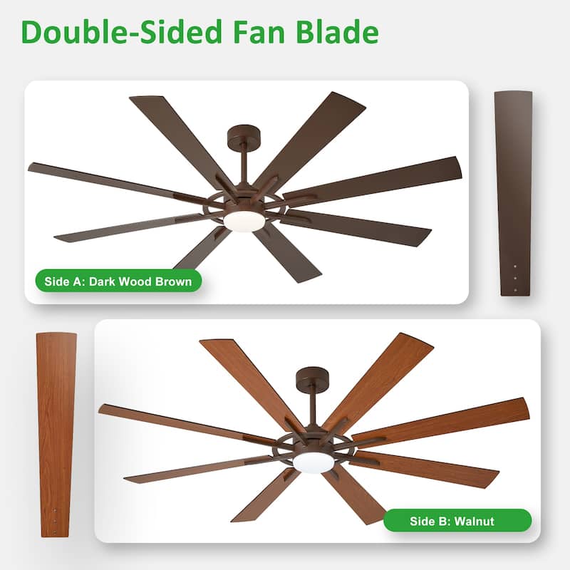 Modern 72 Inch 8 Blade Outdoor large Ceiling Fans with Lights: Dimmable Indoor Reversible 6 Speed Quiet DC Motor