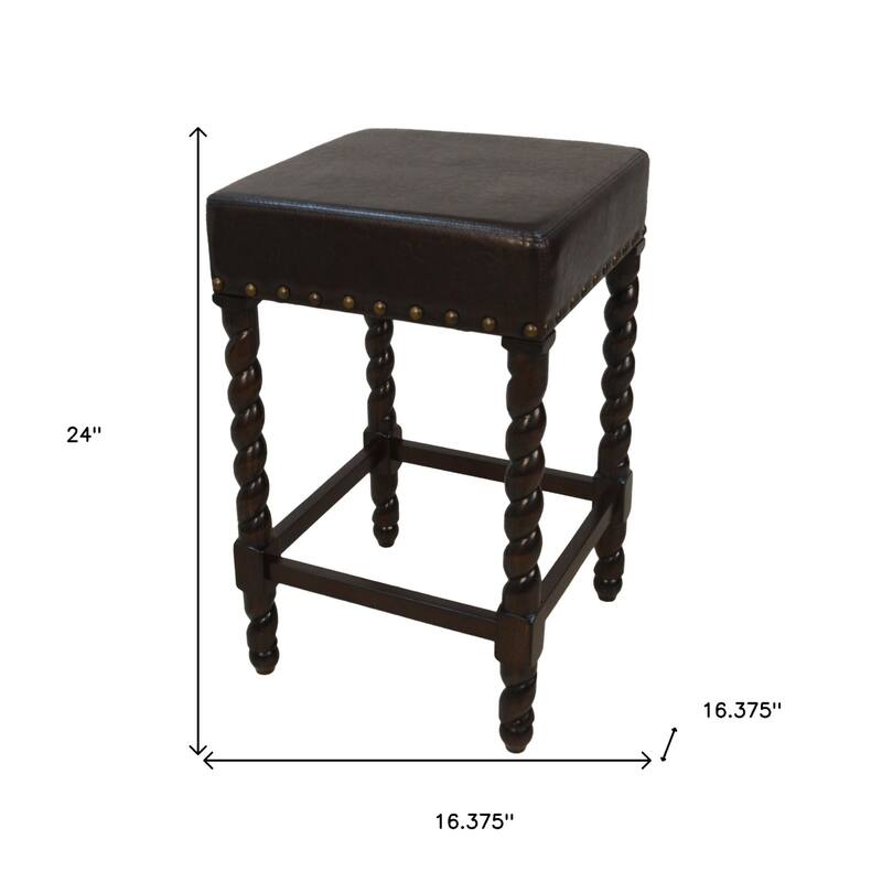 Backless Upholstered Square Seat Bar Stool with Nailhead Trim and Solid Wood Frame for Kitchen Bar Island