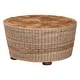 preview thumbnail 1 of 6, Hosanna Natural Rattan Coffee Table - Handwoven Wicker Accent Table with Textured Spiral Top for Living Room Natural Brown/Walnut Brown