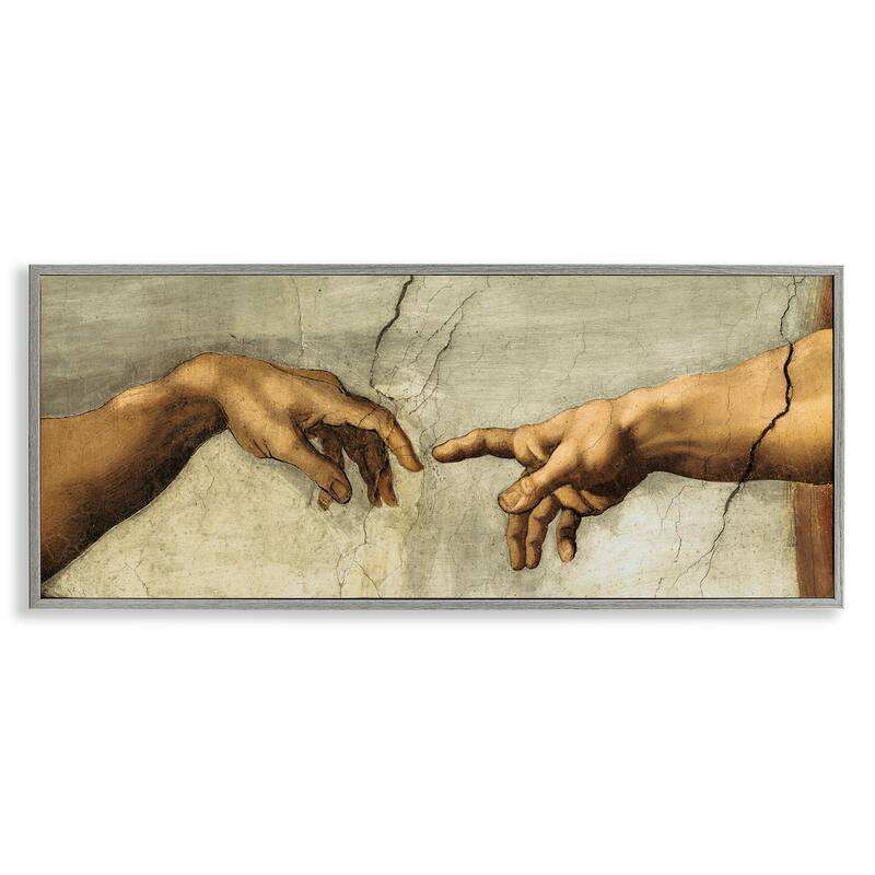 Hands of The Creation Of Adam Religious Painting Framed Wall Art - 10 x 24 - Wood - Grey