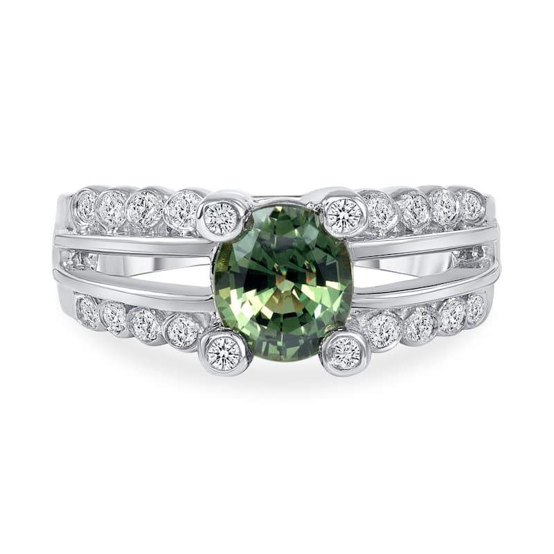 1.55 ct Green Sapphire and Diamond Ring in 14k White Gold