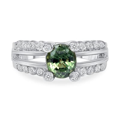 1.55 ct Green Sapphire and Diamond Ring in 14k White Gold