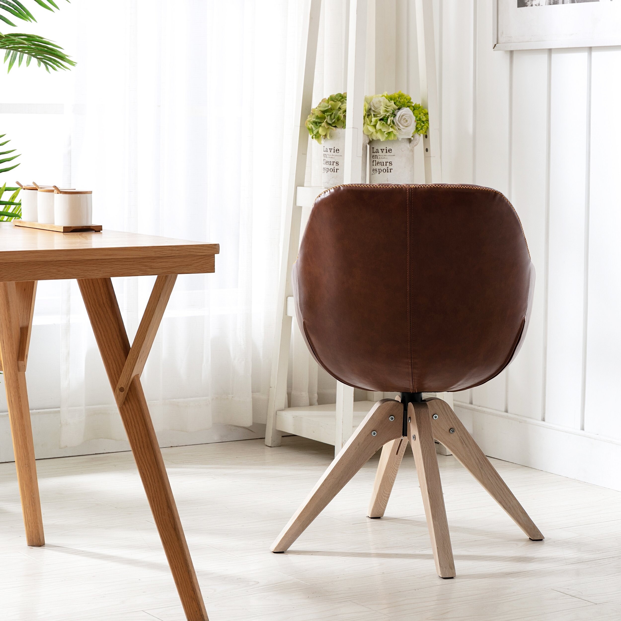 Swivel armchair fabric accent chair clearance dining chair with oak wood legs