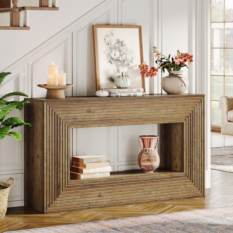 Narrow Wood Console Sofa Accent Table for Entryway Living Room - Dark Brown
