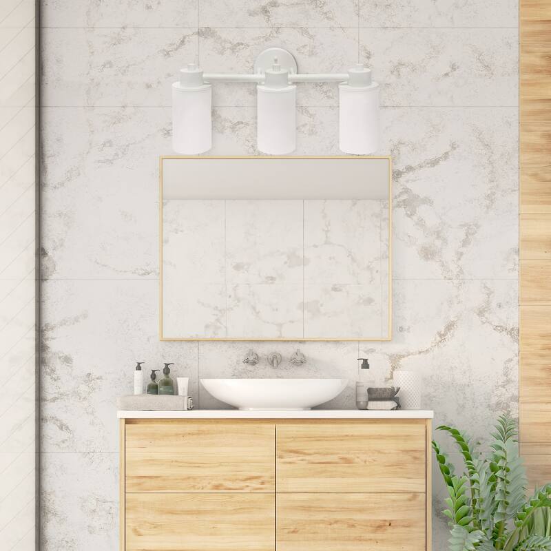 3-Light Vanity Light Fixture - Metal & White Glass Shade - Bathroom Uplight Downlight - Hallway Entryway - 7.5