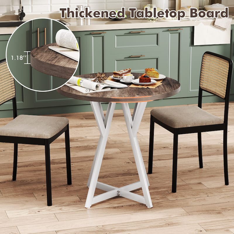 Gymax 31.5 Inch Round Dining Table for 2-4 Thick Wooden Tabletop Metal - Oak Gray, White