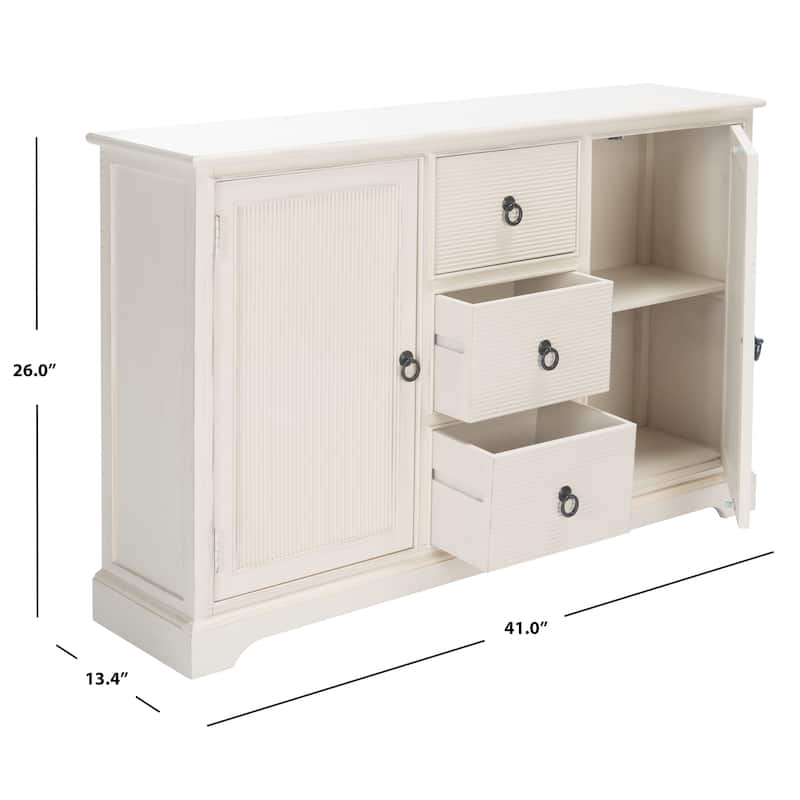 SAFAVIEH Carolyne Distressed White 2 Door 3-Drawer Sideboard. - 45" W x 11" D x 30" H - 45Wx11Dx30H