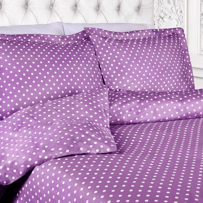 Superior Thread Count 600TC Polka Dot Cotton Blend Duvet Cover Set - Lilac - Queen