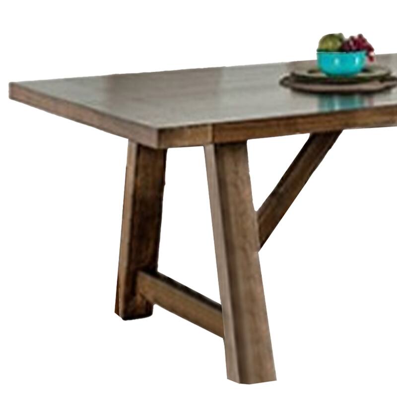 Jule Dining Table, 76 Inch Rectangular Top, Trestle Base, Brown Solid Wood