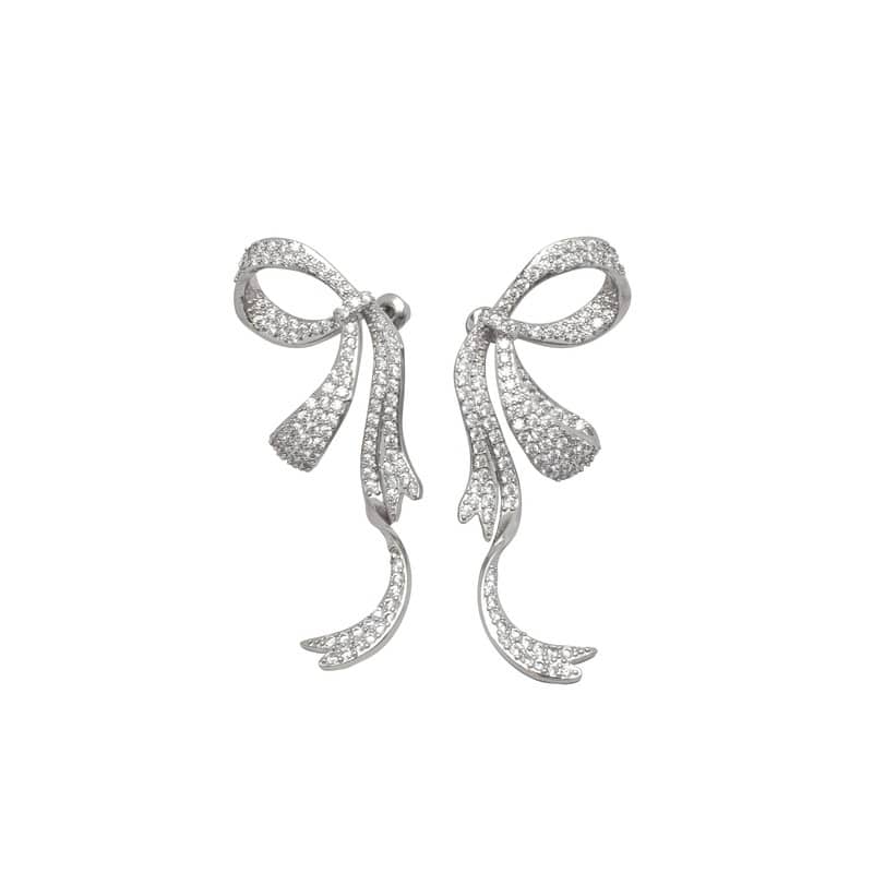 Victoria Townsend Silver Plated Cubic Zirconia Side Bow Earrings. - Clear - White
