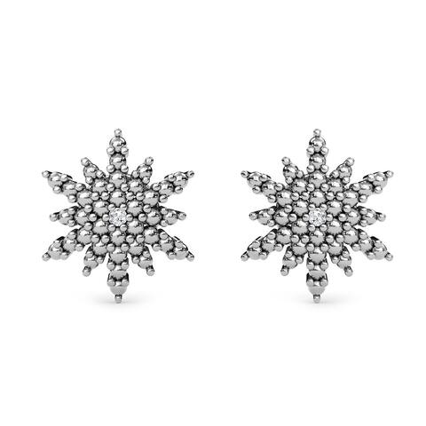 Women 925 Silver White Diamond Stud Earrings Ct 0.01 I Color I3 Gifts - Medium