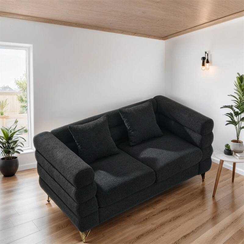 60Inch Oversized 2 Seater Fabric Sectional Sofa with 2 Pillows