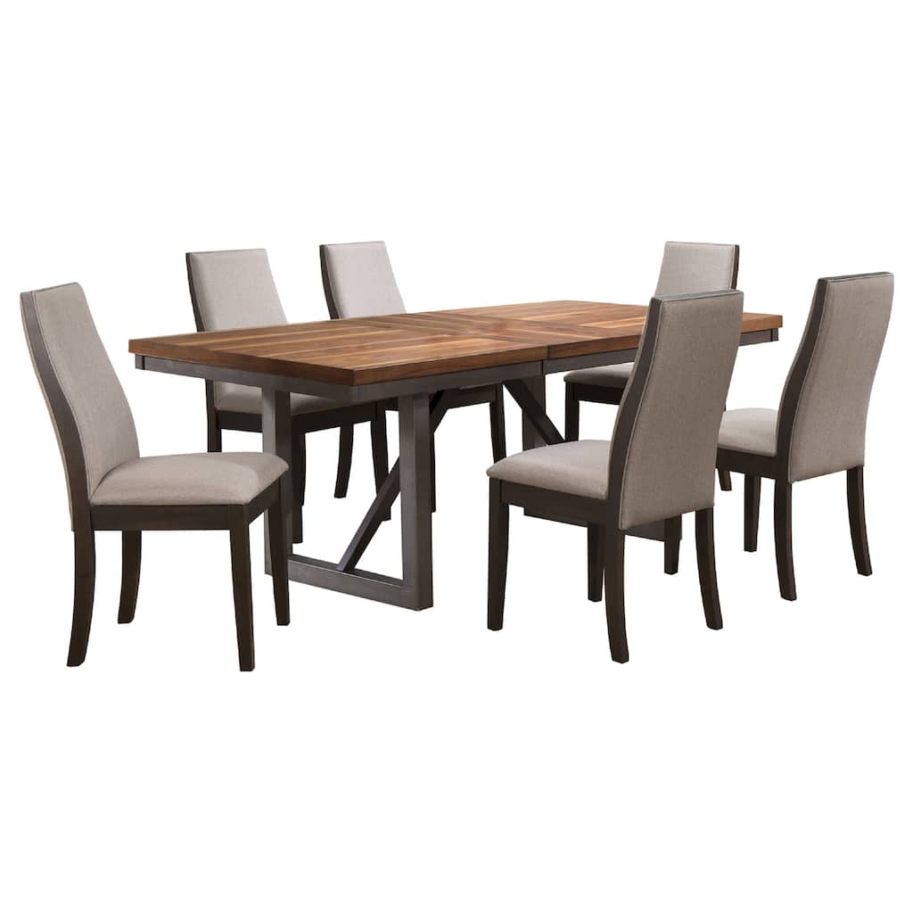 Zor 7pc Dining Set, 60-77 Inch Extendable Table, 6 Chairs, Taupe Gray