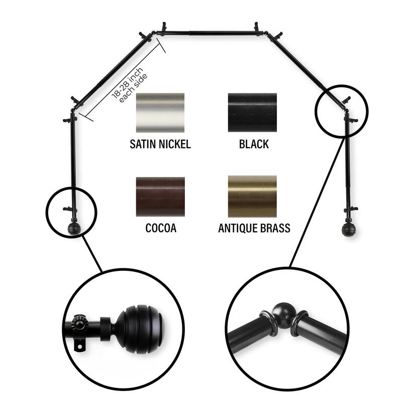 InStyleDesign 13/16" Piper 5-Sided Bay Window Curtain Rod (18-28 inch each side) - Black