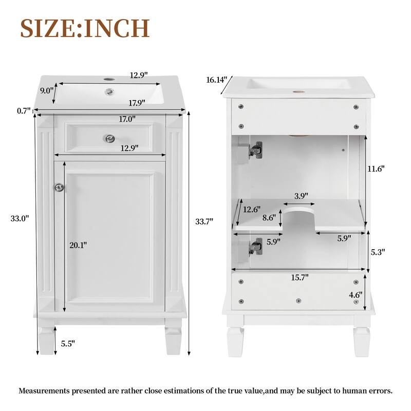 Small Bathroom Vanity Cabinet Single Vanity Set with Ceramic Sink
