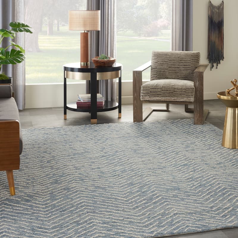 Nourison Vail Textured Herringbone Wool Area Rug - 8'3' x 11'6" - Indigo/Ivory - Rectangle