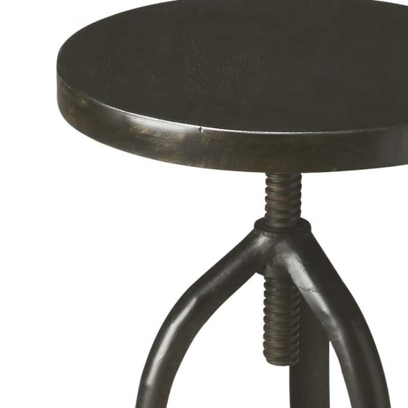 Black Iron Adjustable Height Bar Stool with Round Solid Wood Seat Tripod Legs - 14.5” x 15” x 26” (D x W x H)