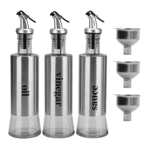 Oil Bottle Dispenser Set Stainless Steel Oil Container Cooking