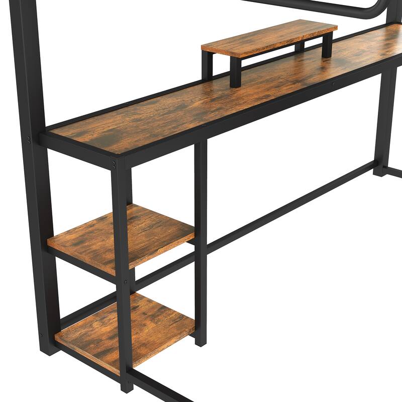 Queen Loft Bed with Desk and Storage, Metal Frame, No Box Spring Needed