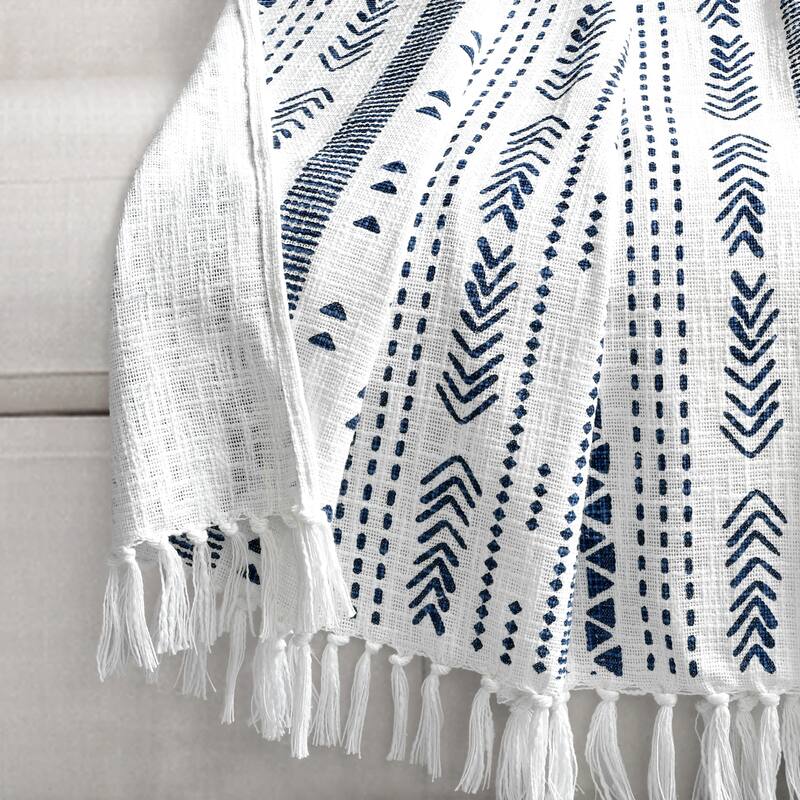 Lush Decor Hygge Stripe Cotton Slub Tassel Fringe Throw Blanket
