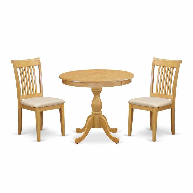 3-Piece Natural Oak Finish Solid Wood Top - Dining Room Set - Seats 4