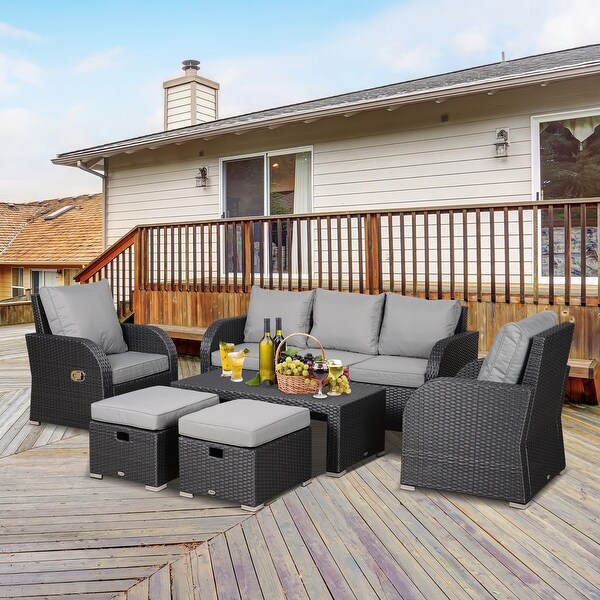 Outsunny 6-Piece Outdoor Rattan Patio Sofa Set with 3-Seat Couch, 2