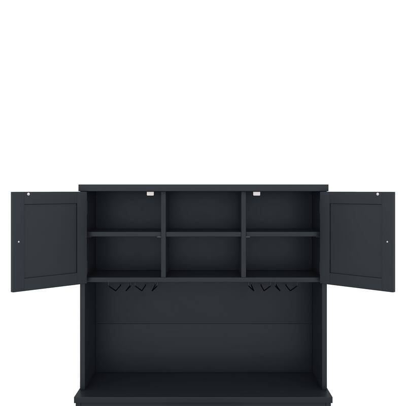 Anmytek Dark Blue Farmhouse Coffee Bar Cabinet, Kitchen Buffet with Wine Storage and Glass Racks