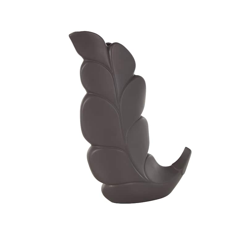 Ceramic Leaf Slanted Decorative Vase - Black or White - Roche River Decor