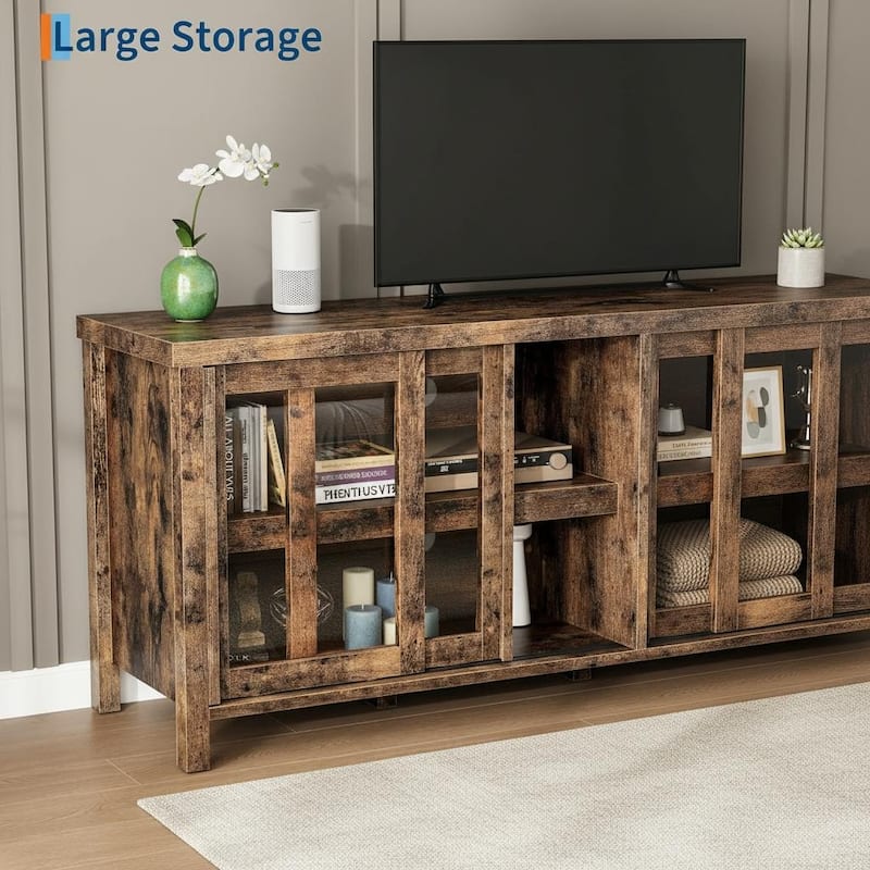 TV Stand, with 4 Sliding Glass Doors & Storage Cabinet