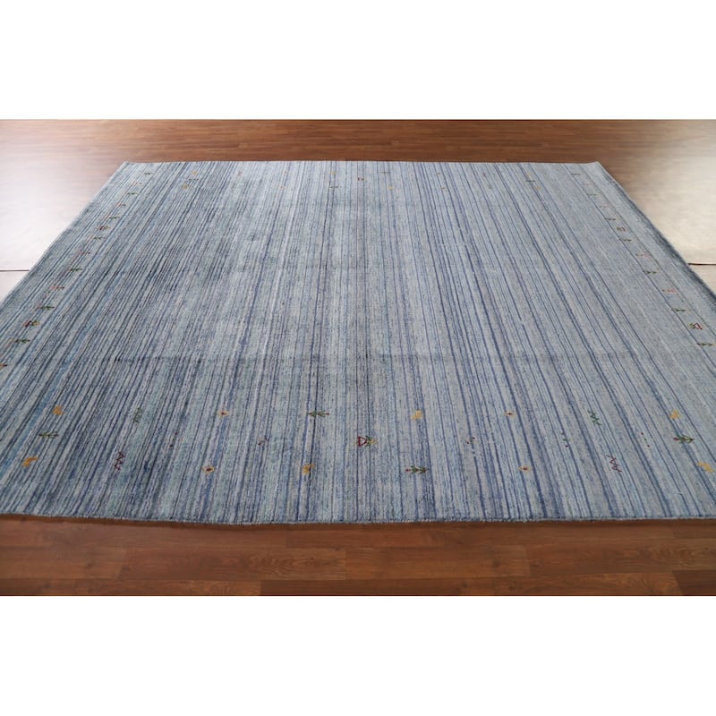 Striped Blue Gabbeh Oriental Area Rug Handmade Wool Carpet - 7'9"x 9'7"