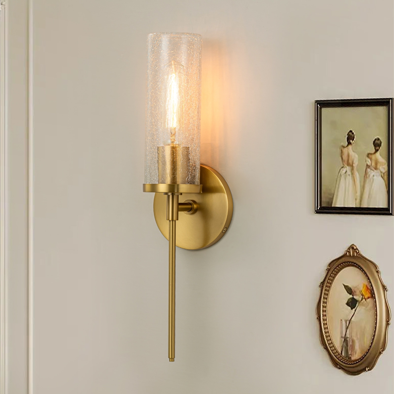 1-Light Gold Seeded Glass Wall Sconce - 4.72