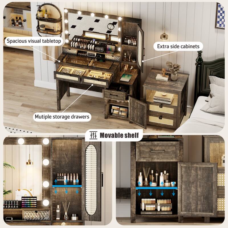 Makeup Vanity With LED Light and Charging Station