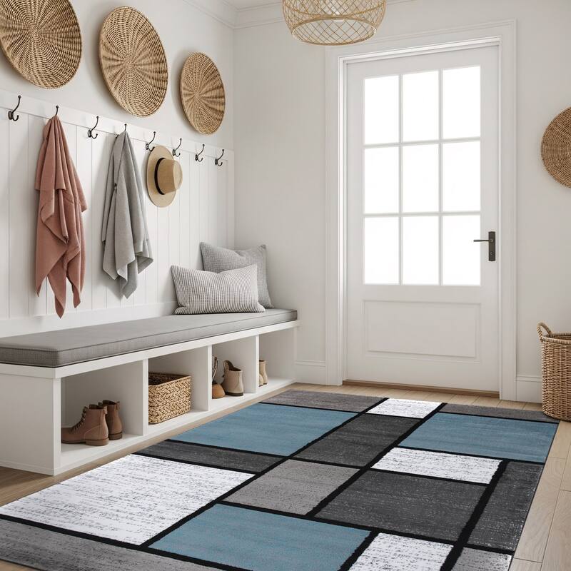 World Rug Gallery Contemporary Modern Boxed Color Block Area Rug