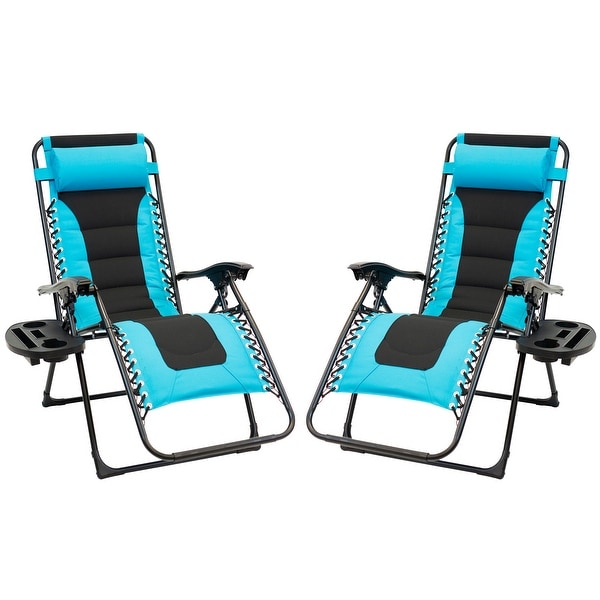 2pc Padded Zero Gravity Chair Set with Leg Stabilizers and Big Cupholder - Turquoise & Black. Opens flyout.